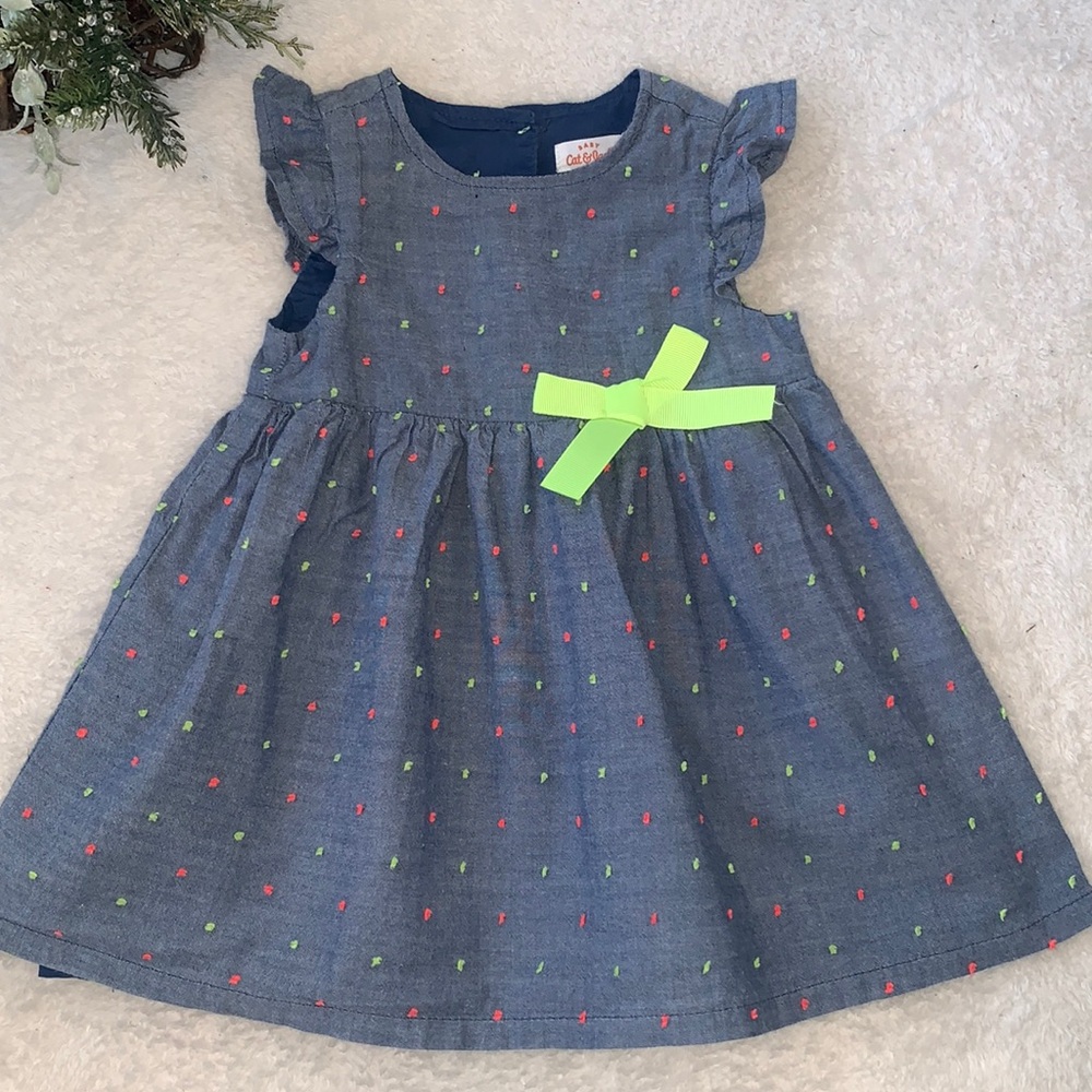 Cat & Jack Blue Chambray Dress w/Neon 18M  EUC